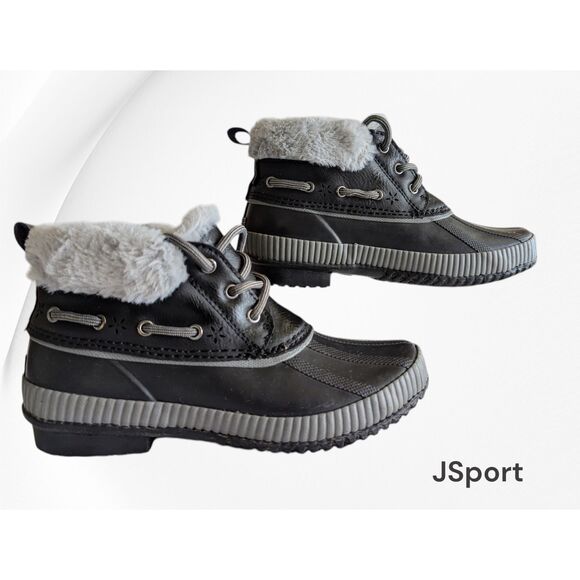 JSPORT by Jambu Mary Ankle Rubber W/ Fur Trim ~ Black Boots Sz 6M - Picture 1 of 11